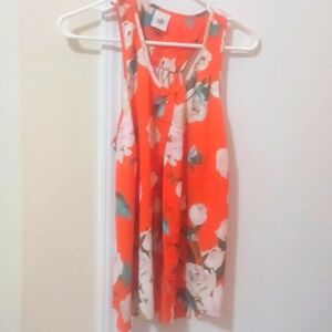 Cabi, floral orange, button-down tank, size small